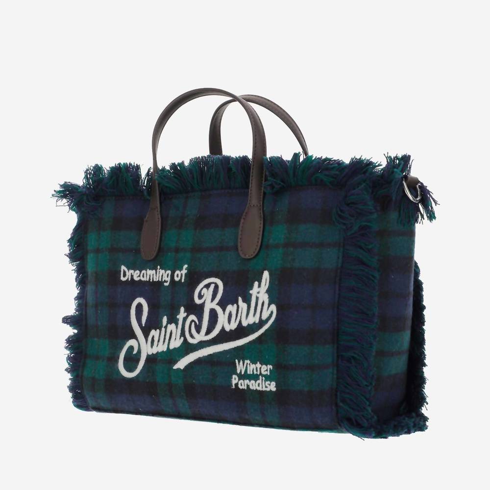 NEW MC2 SAINT BARTH check wool leather tote handbag in green - Picture 2 of 3